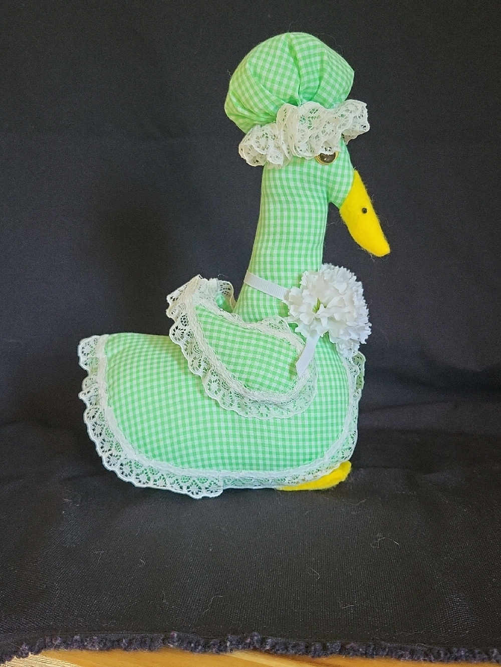 Vintage Homemade Cottagecore Green Gingham Fabric Goose